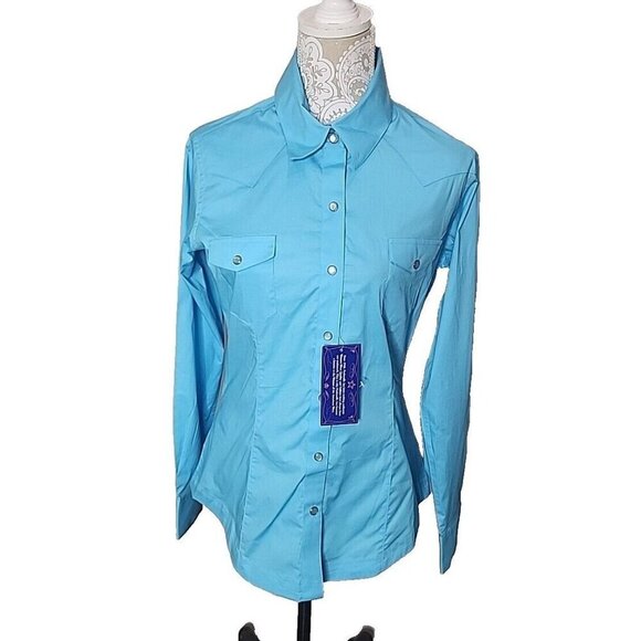 Panhandle Solid Pearlized Snap Turquoise Western Shirt Rodeo Women's Medium - Picture 1 of 13